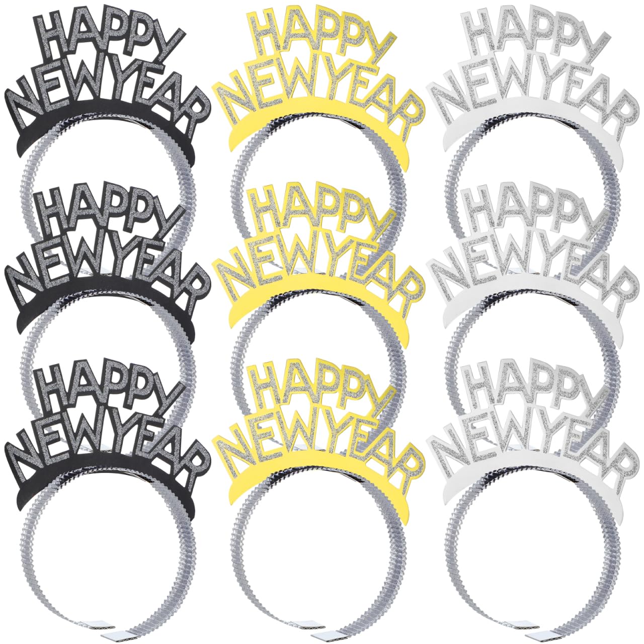 Amosfun 12Pcs Happy New Year Headband Tiara for Women Man New Years Eve Party Supplies New Years