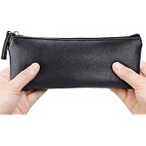 MROCO PU Leather Pencil Case, Small Zipper Pouch, Black | for Pencils, Pens, Markers, Makeup, Coins, Change, Water-resistant PU, Smooth zip, compact for school office travel