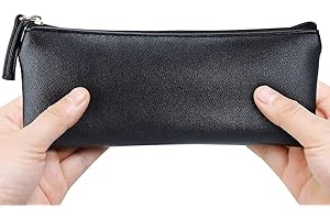 MROCO Pencil Case Black Pencil Bag PU Leather Pen Case Small Zipper Pouch for Pencils, Pens, Markers, Makeups, Change, Coins