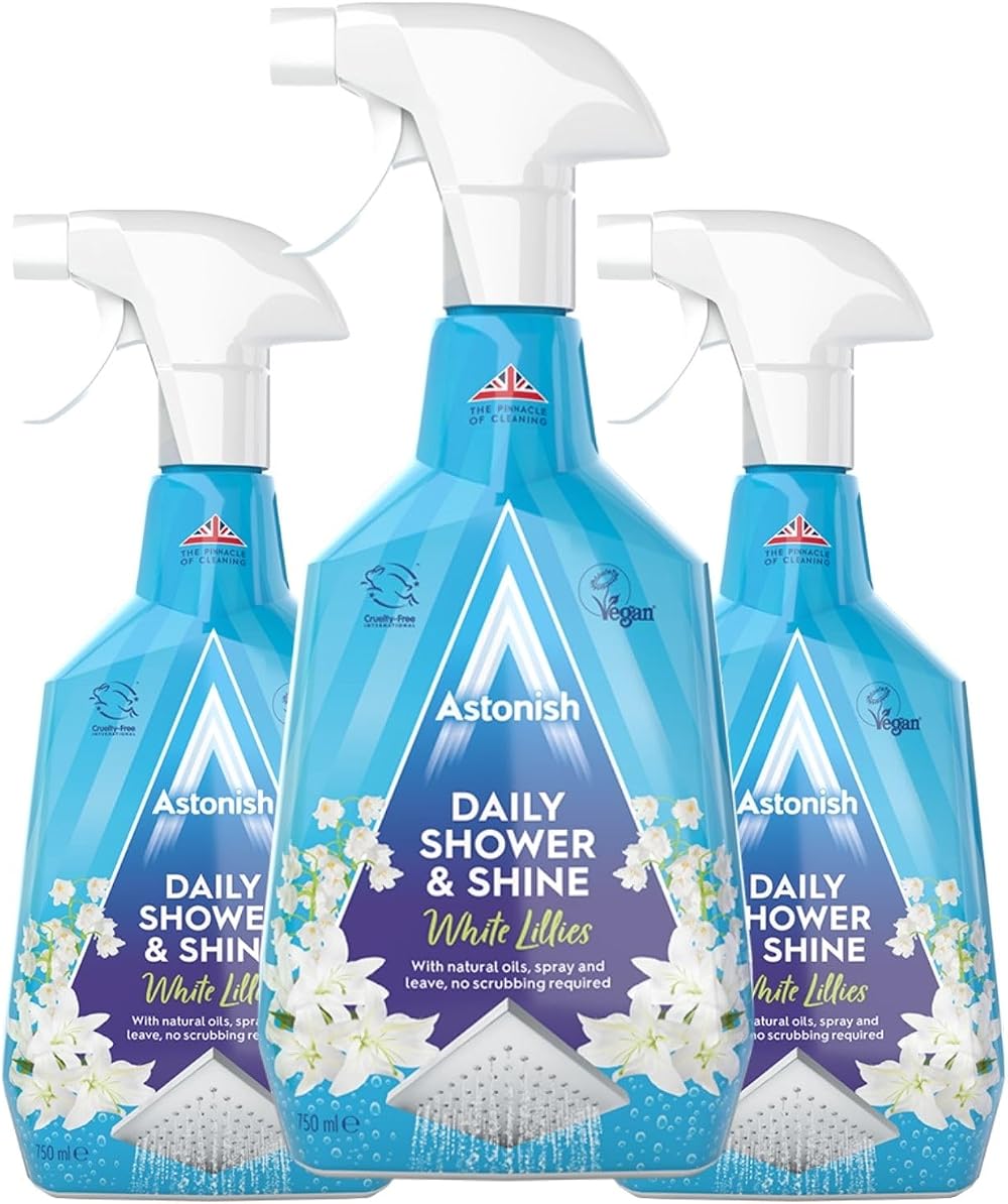 Astonish Daily Shower Shine White Lilies Cleaning Spray 750ml 3 Pack