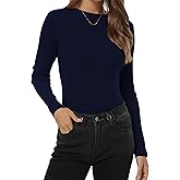 QUALFORT Women’s Lightweight Ribbed Knit Sweater Fitted Long Sleeve Crewneck Soft Casual Basic Pullover Top