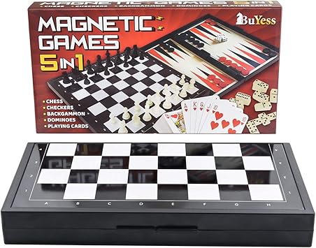 Amazon.com: Juego de cartas de ajedrez magnético 5 en 1 de viaje, damas, dominó, backgammon, juego de tarjetas de 9.8 \