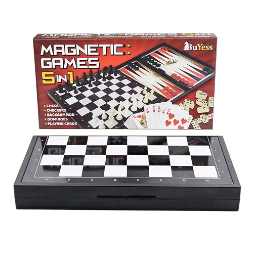 5 in 1 Magnetic Chess Checkers Dominoes Backgammon and Cards Set, Mini ...