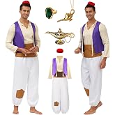 Mecamelon 8 Pcs Mens Arab Prince Costume Fairy Tale Suits Halloween Cosplay Party Suit