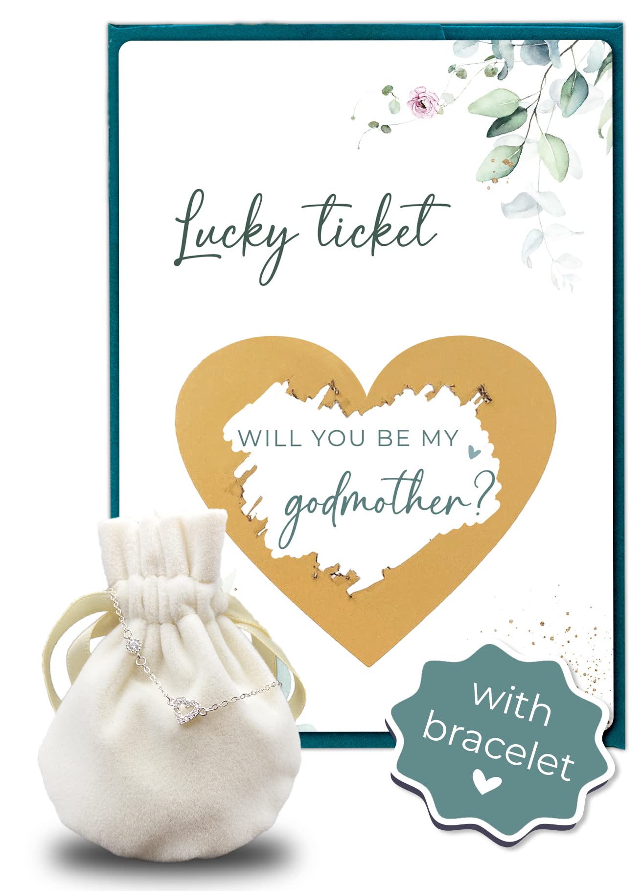 Joli Coon Will you be my godmother scratch card with bracelet and envelope - Godmother proposal card with envelope