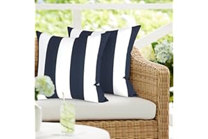 DYTXIII Pack of 2 Outdoor Waterproof Pillow Covers ONLY, Square Decorative Double Printed Pillow Cases for Patio Couch Porch Chairs (18 x 18 in,Cabana Navy)