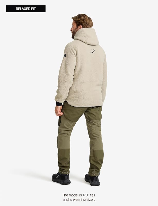 Sherpa Hoodie für Herren, Outdoor Fleecejacken perfekt für Wanderungen und Outdoor-Abenteuer, Beige Khaki, L