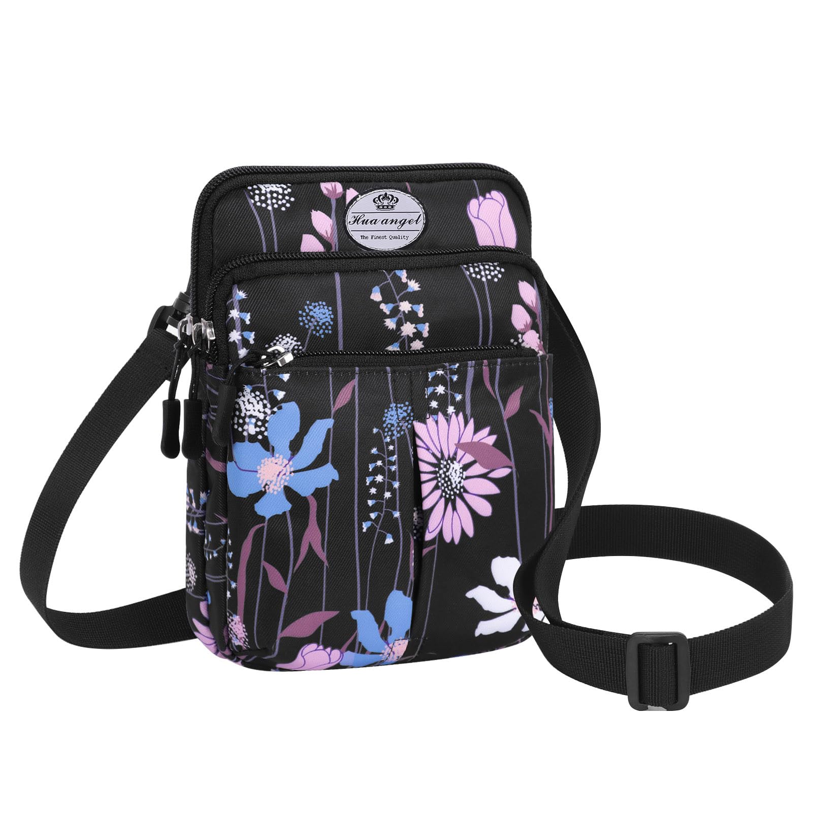 HUA ANGEL Unisex Small Pink, Blue Floral Fanny Pack Waist Bag with 3 Compartments and Shoulder Strap for Multi-Activity Users