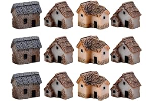Angoily Fairy House, 12 Pcs Resin Miniature Houses for Crafts Mini Cottage Miniature Garden Stone Tiny Home Ornaments - Micro Landscape Decoration
