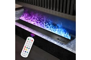 Mexhom Electric Fireplace 3D Water Vapor Fireplace Recessed Multicolour Realistic Atomized Flame, with Water and Remote Control Electric Steam Fireplace Stove (Size:L70.87 x W7.87x H8.27 in)