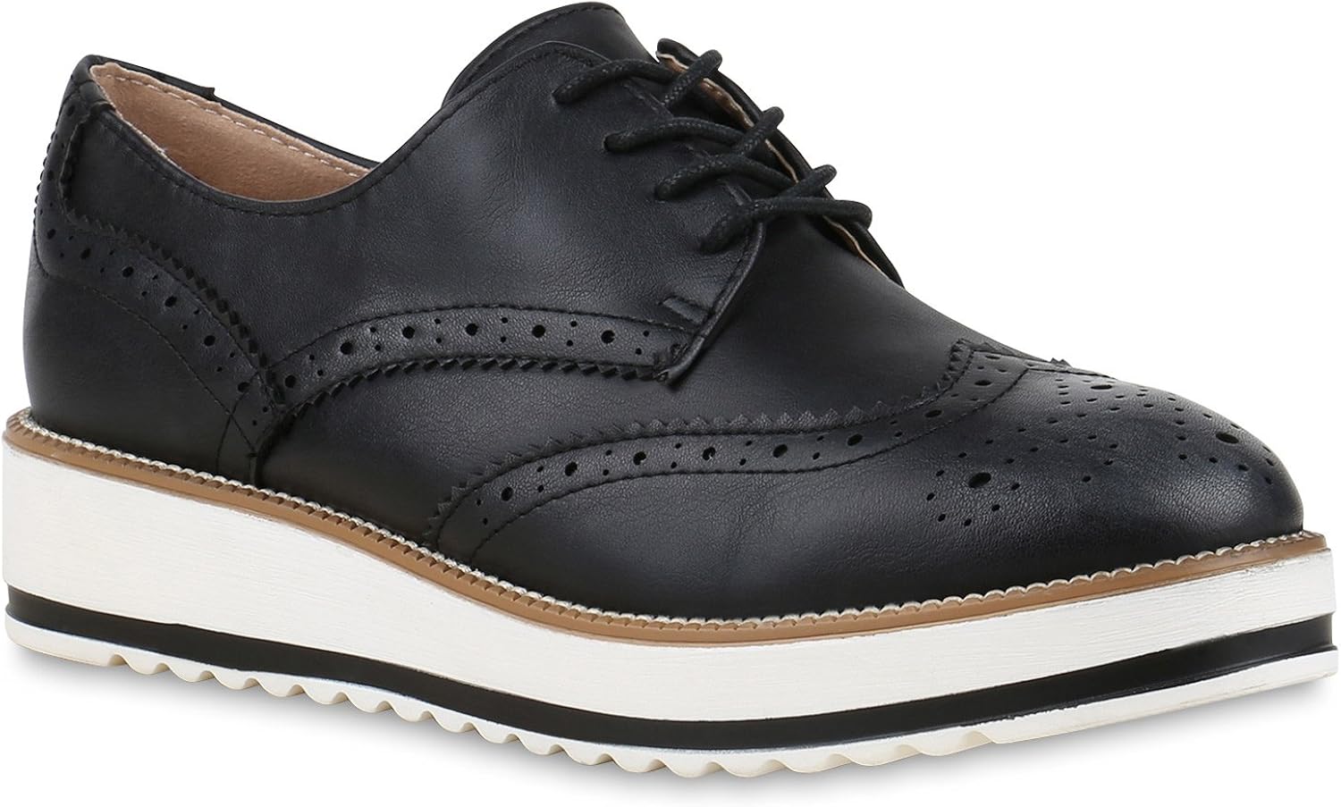 TIOSEBON Damen Oxford Schuhe - Vintage Brogue Style Mit Komfort-Sohle