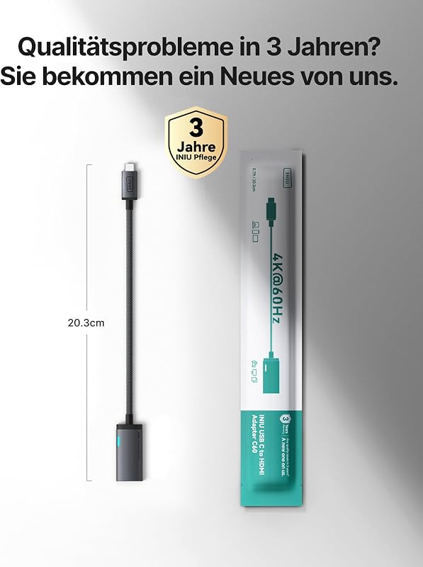 USB C auf HDMI Adapter, 0.2m 4K@60Hz Offiziell HDMI-Zertifiziert