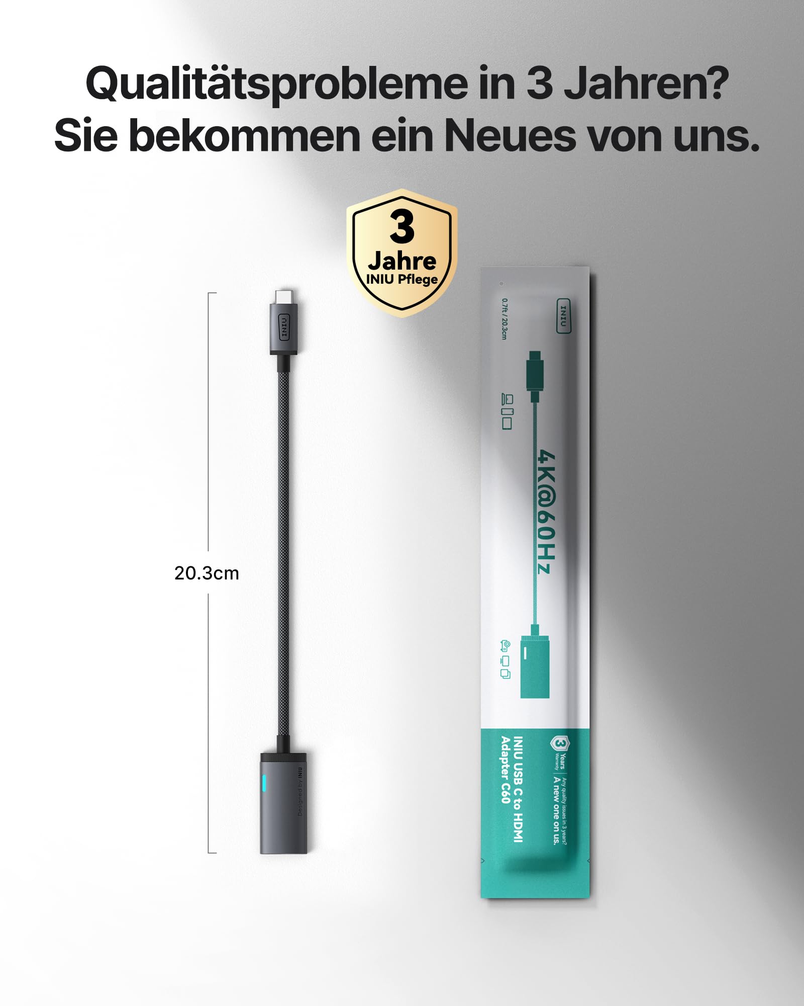 INIU USB C auf HDMI Adapter, Offiziell HDMI-zertifiziert mit intelligenter Diagnose-LED, 4K@60Hz kompatibel mit Thunderbolt 3/4 für MacBook Neo iMac iPad iPhone 17 16 Samsung Steam Deck Gaming-Monitor 7