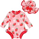 Infant Baby Swimsuit Girl Long Sleeve UPF 50+ Sun Protection One-Piece Rash Guard with Hat Zipper Bathing Suit