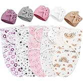 Fanfanwin 5 Pack Preemie Swaddle Blanket Wrap with Hat Set Cotton Preemie Baby Clothes Hat Receiving Blanket for 3-7 Lbs Newborn Boys Girls(Bow)