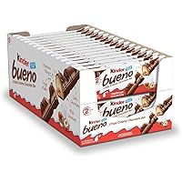 Kinder Bueno Milk Chocolate and Hazelnut Cream Candy Bar, 30 Packs, 2 Individually Wrapped 1.5 Oz Bars Per Pack
