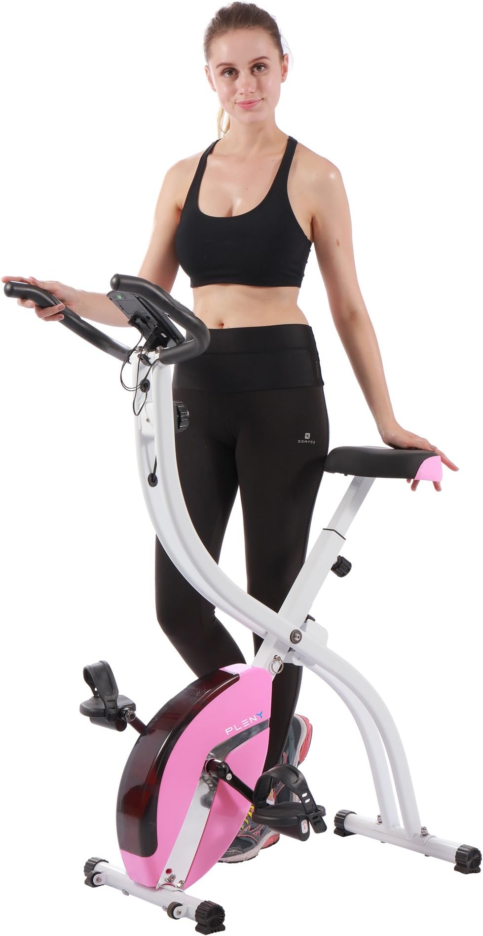 PLENY Foldable Upright Stationary Exercise Bike with 16 Level Resistance, New Exercise Monitor with Phone/Tablet Holder