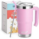 Mollcity Kids Insulated Tumbler with Handle 16 oz Stainless Steel Double Wall Vacuum Tumbler Cups Travel Coffee Mug with Lid and Straw (Purple Pink)
