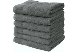 Linteum Textile Supply Premium Hair Drying Towels 100% Ring Spun Cotton Hair Towel for Women, Men, Kids 20x40 inches Quick Dry Salon Towels Hand Towel for Gym, Hair Care, Spa, Home [Pack of 6] Grey
