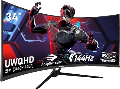 Gawfolk 34 Inch Ultrawide Curved 144Hz Monitor 3440x1440 1500R FreeSync