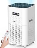 DAYETTE Air Purifiers for Home Large Room up to 3000 Sq Ft, CADR Upgrade to 500 m³/h H14 Ture Hepa Air Filter, Air Purifier with Air Quality Monitor, 22dB Sleep Mode for Bedroom, Living Room, White