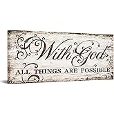 KREATIVE ARTS With God All Things Are Possible Canvas Wall Art - Vintage Brown Wood Grain Pattern with Flower Design, Bible Verse Print, Rustic Home Office Decor, Christian Gifts, 20x48''