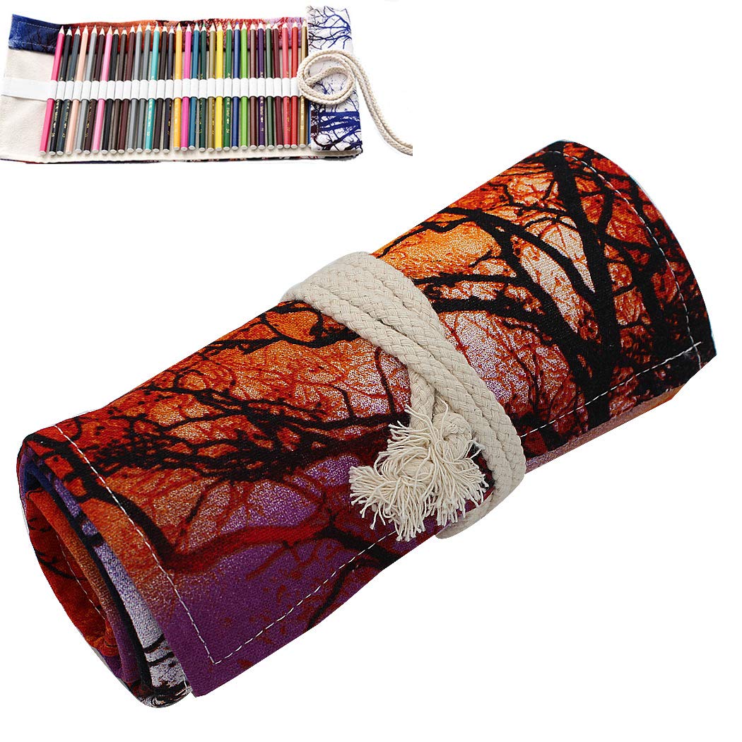 SIPLIV Canvas Roll-up Pencil Wrap, Travel Drawing Coloring Pencils Pouch for Artist, Beautiful Sunset 36 Holes(Pencils are Not Included)