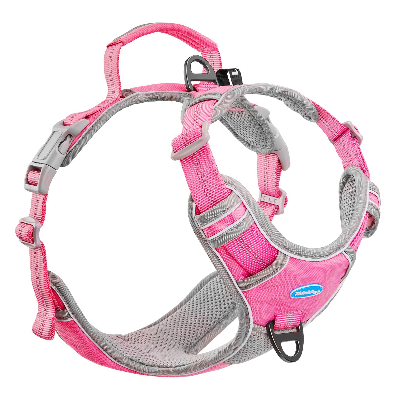 ThinkPet No Pull Harness Breathable Sport Harness with Handle-Dog Harnesses Reflective Adjustable for Medium Large Dogs,Back/Front Clip for Easy Control S Pink