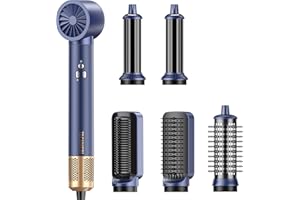 TECHMERI Hair Dryer Brush Air Styler - Hair Styler 6 in 1 Blow Dryer Brush Ionic Hot Air Brush Auto Wrap Curler for Curling, 38m/s High Speed Blowout Hair Dryer Fast Drying, Multi Styler for Curly/Straigh Hair