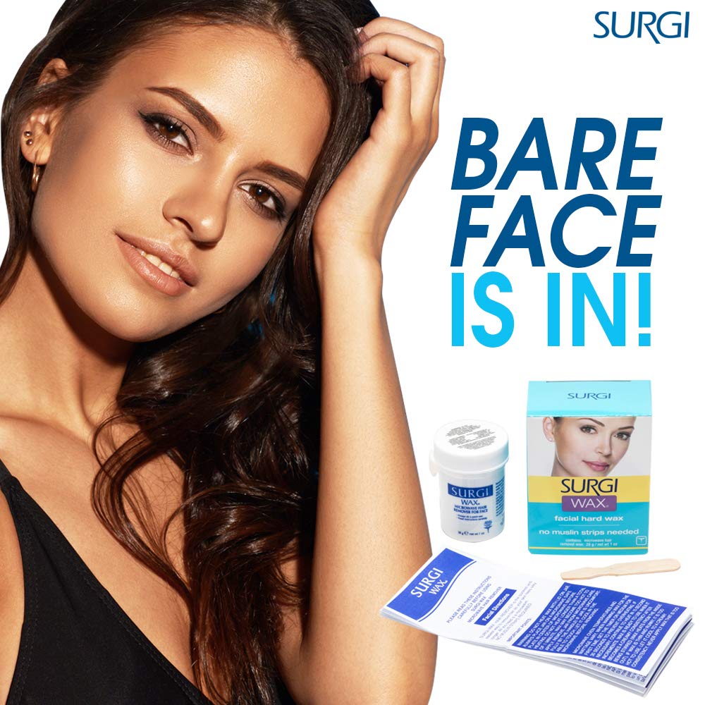 Surgiwax Microwaveable Facial Hair Removal Wax, Hard Wax Kit – Stripless Hair Removal for Face, & Upper Lip, At-Home Waxing Kit for Women, 1 oz, 2 Pack