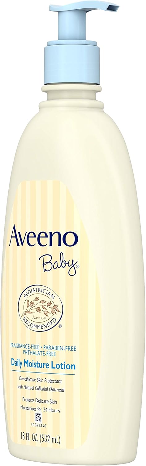 Aveeno Baby Daily Moisture Lotion for Delicate Skin with Natural Colloidal Oatmeal & Dimethicone, Hypoallergenic, Fragrance-, Phthalate- & Paraben-Free, 18 fl. oz : Body Lotions : Health & Personal Care