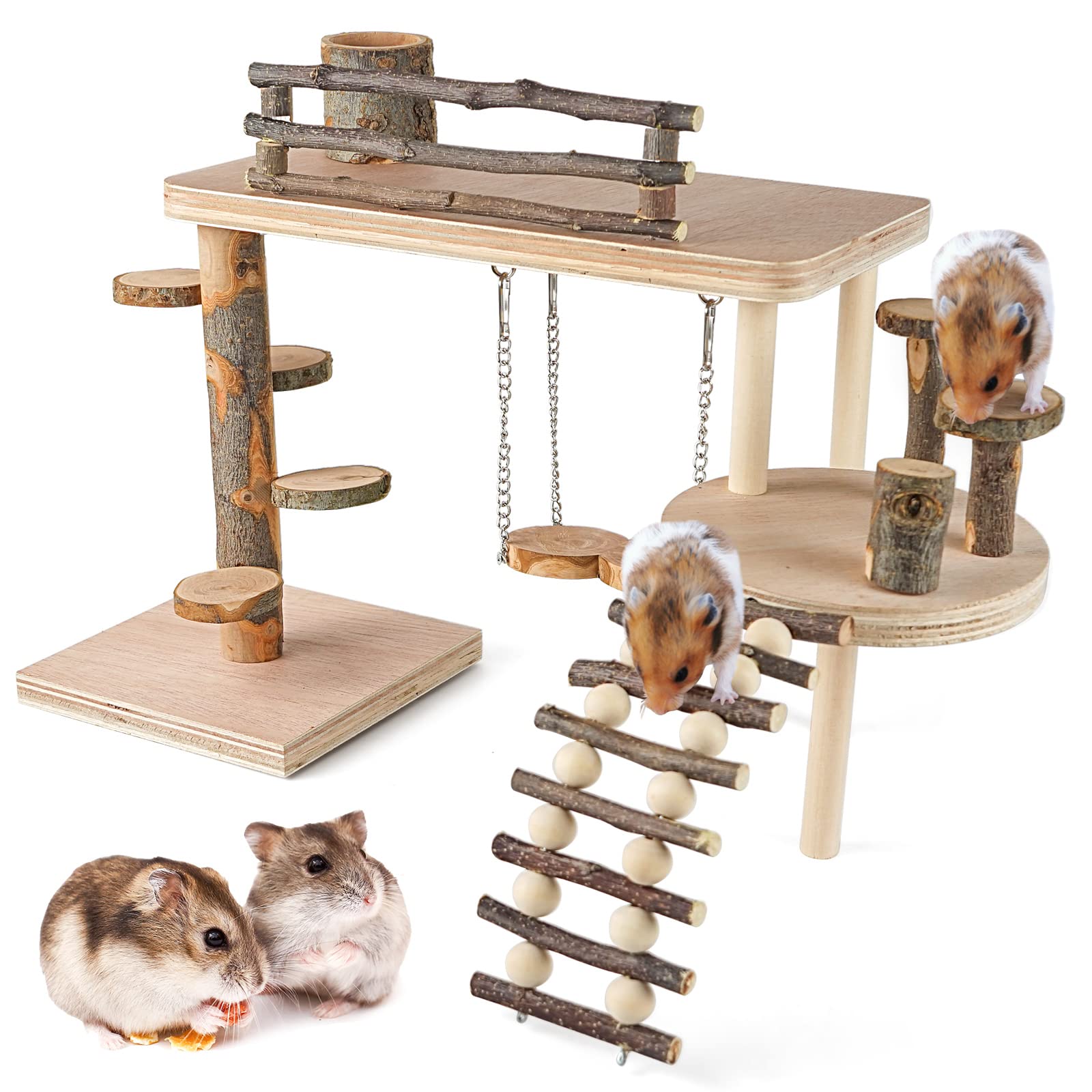 Wooden Hamster Bridge, Small Animals Activity Playground Stand Platform Ramps Stairs Step Fitness Exercise Toys, Perfect for Parrot Bunny Rabbits Hamster Small Animals