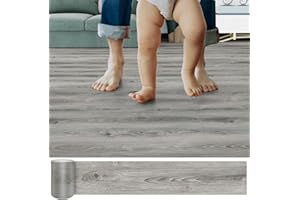 LAREKO Peel and Stick Flooring, 36 Pack 54 Sq.Ft, Self-Adhesive?NO Sticky Residue Left?Waterproof Wood Grain Look Floor Tile for Transfer Bedroom, Living Room, Kitchen （36" x 6"） Smoke Grey