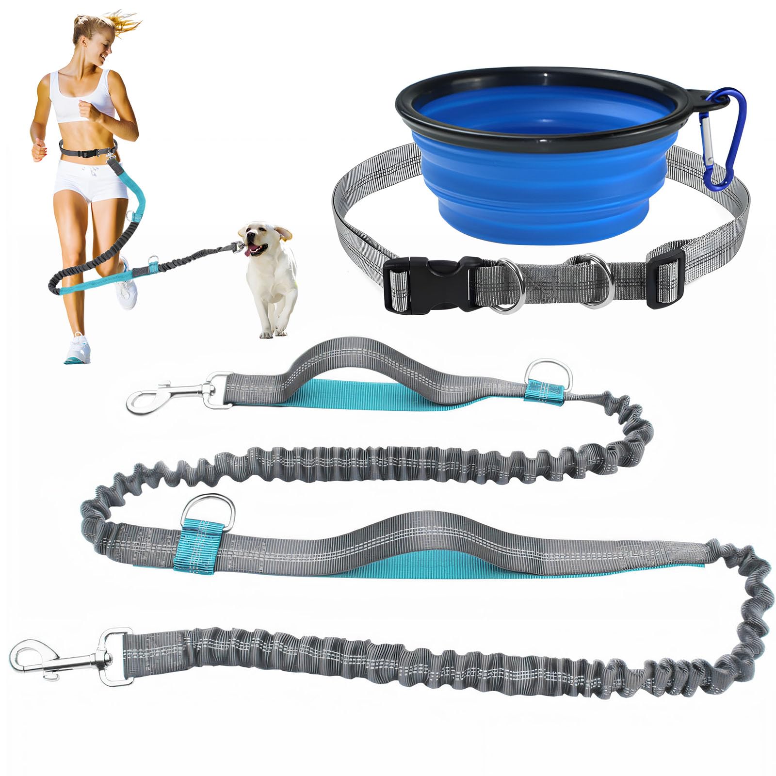 AUSYIWI Outdoor Running Hands-Free Dog Lead – Professional Dog Running Lead with Waist Belt, Reflective Stripes, Shock-Absorbing Bungee, Adjustable for Medium and Large Dogs, Ideal for Jogging