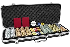 DA VINCI Monte Carlo Poker Club Set of 500 14 Gram 3 Tone Chips with Upgrade Ding Proof Black ABS Case, 2 Decks Plastic Playing Cards, 2 Cut Cards, Dealer and Blind Buttons