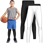 Haysandy Boys' Compression Leggings 2 Pack Athletic Tights Basketball Compression Pants Boys Sport Leggings