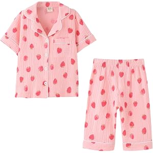 ACESTAR Toddler Girls Boys Pajamas Set Summer 2 Pcs Pjs Set - Kids Short Sleeve Button Down Sleepwear (3T-7 Years)