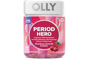 OLLY Period Hero Gummies, PMS Support Supplement,* Chasteberry, Vitamin B6, Calcium, Cran-Raspberry Flavor, 30 Day Supply - 60 Count