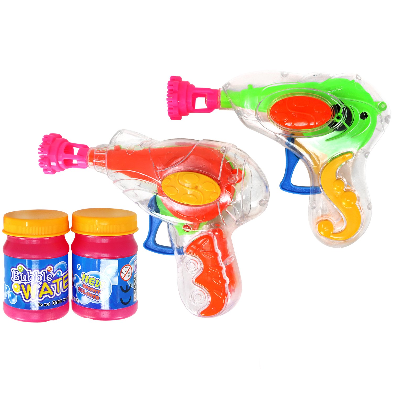 COM-FOUR® 2x soap bubble gun made of plastic, each with 20 ml soap bubble water, transparent soap bubble machine for children and adults (02 pieces - Mix2)