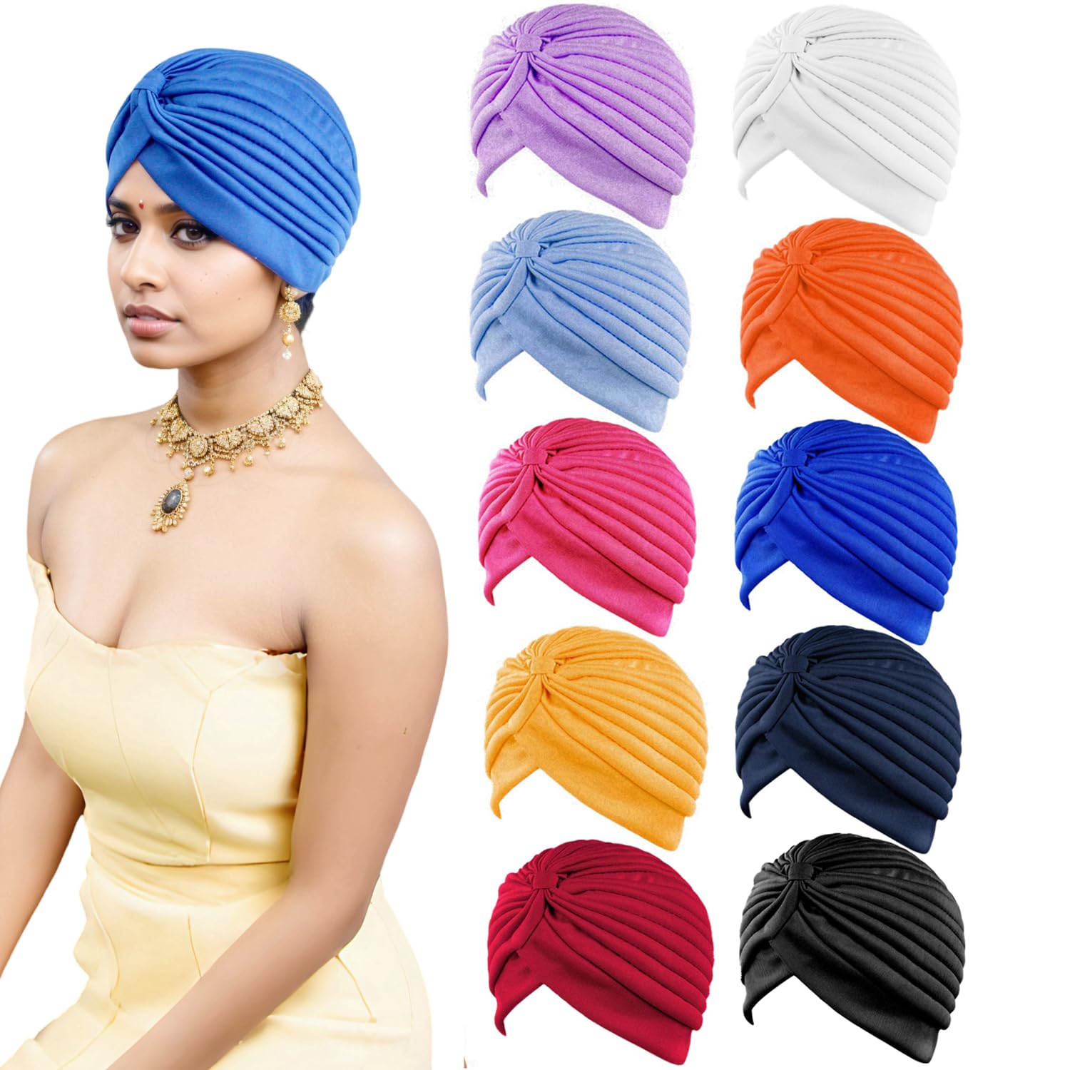 Photo 1 of 10 Pcs Fashion Chemo Head Wraps for Women Stretchy Turban Cap Cancer Headwear Bennie Twisted India's Hat (US, Alpha, Small, Large, 10 PCS-Mixed Colors-C)