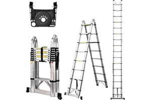 SOCTONE Telescoping Ladder A Frame, 16.5 Ft Compact Aluminum Extension Ladder, Portable Telescopic RV Ladder for Outdoor Camper Trips Motorhome with Tool Platform and Stabilizer Bar, 330 lb