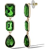Jessica Simpson Emerald Green Drop Earrings for Women – Gold-Tone Triple Crystal Dangle Earrings – Elegant Teardrop Statement Jewelry