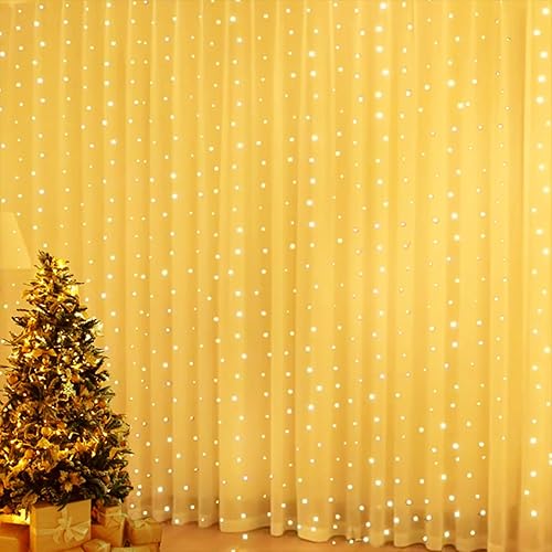 Vulisox Curtain Fairy Lights Indoor, 3mx3m 300LED Curtain Light USB Powered Waterproof String Lights 8 Mode Remote Control Timer, Fairy Lights for Christmas, Garden, Home Decor(Warm White)