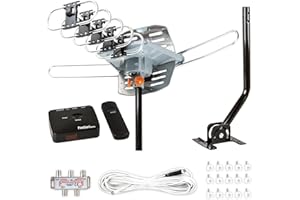 Five Star HDTV Antenna Digital Outdoor Antenna,150 Miles Range, 360 Degree Rotation Wireless Remote-Snap-On Installation Supp