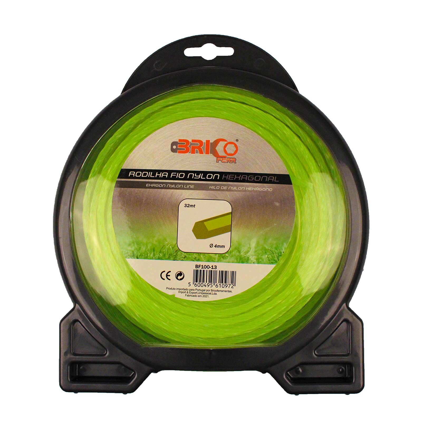 Bricoferr BF100-13 Nylon Line for Grass Trimmer with Hexagonal Profile, 4 mm x 32 m