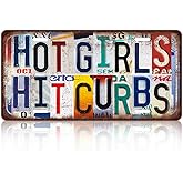 TREEPERI Vintage License plate Wall Decor Metal Sign Tin Signs for Bar Home Bedroom Garage - Hot Girls Hit Curbs