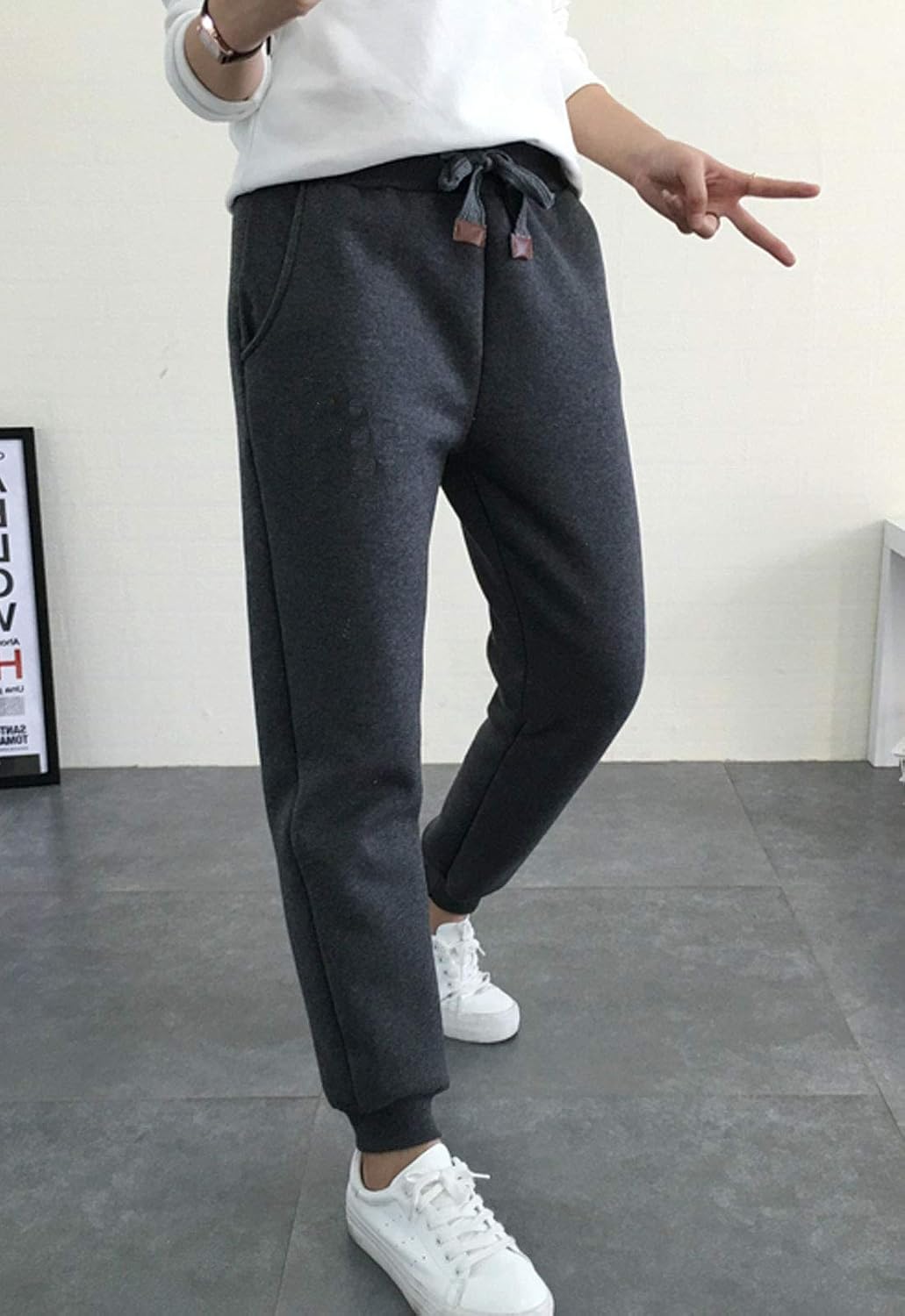 Flygo Women's Warm Fleece Joggers Pants Sherpa Lined Running Active Sweatpants: Clothing