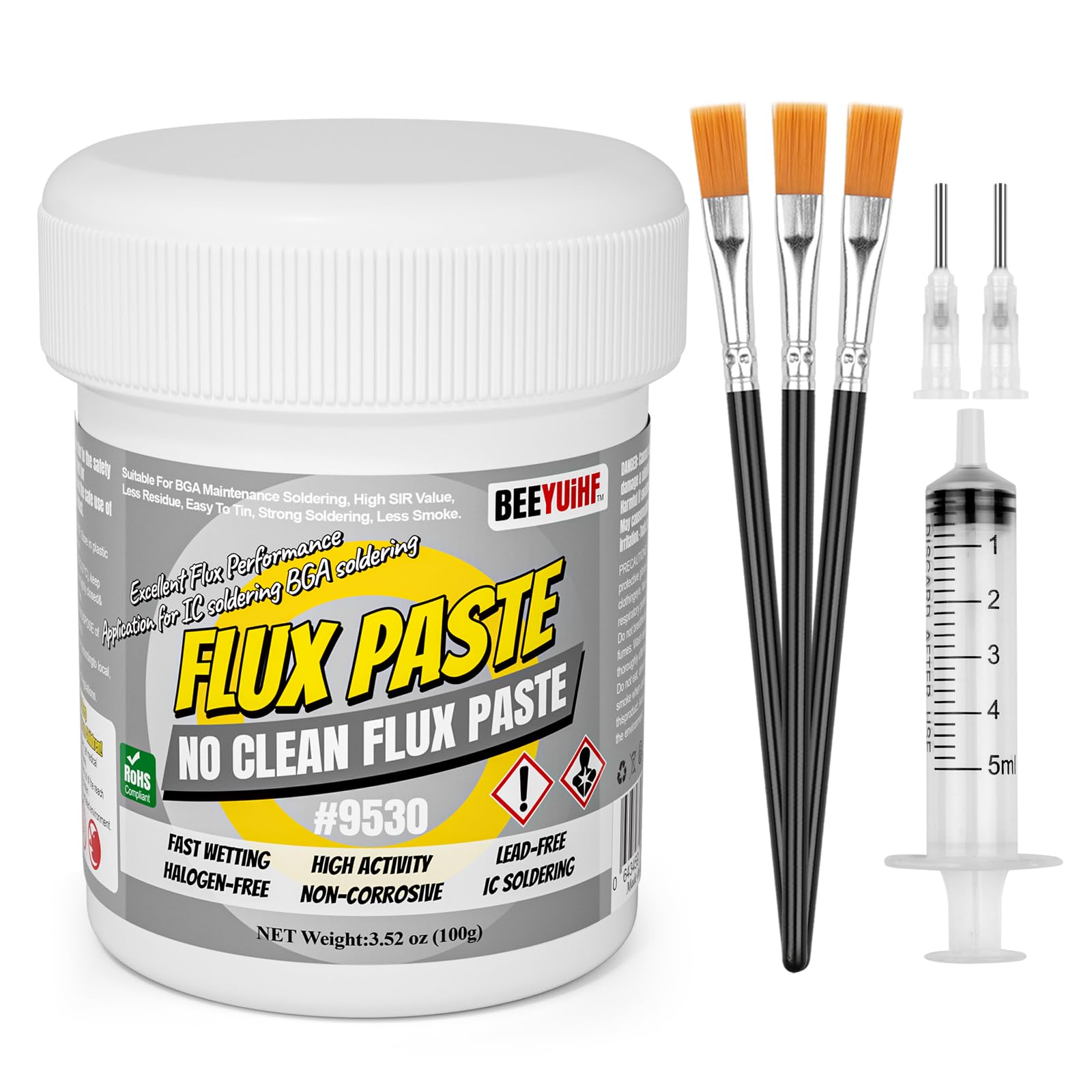 BEEYUIHF No-Clean Soldering Flux Paste, Electrical Flux for Soldering, SMD Solder Paste Flux for Electronics PCB/IC/BGA/SMD Repairing (3.52oz/100g) #9530