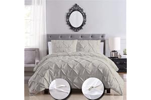 eBeddy Linens 800 TC Soft Egyptian Cotton Extra Large King 136x120 Size 3-Pieces Pinch Pleated Pintuck Duvet Cover with Corner Ties & Zipper Closure Durable and Fade Resistant, Silver Grey