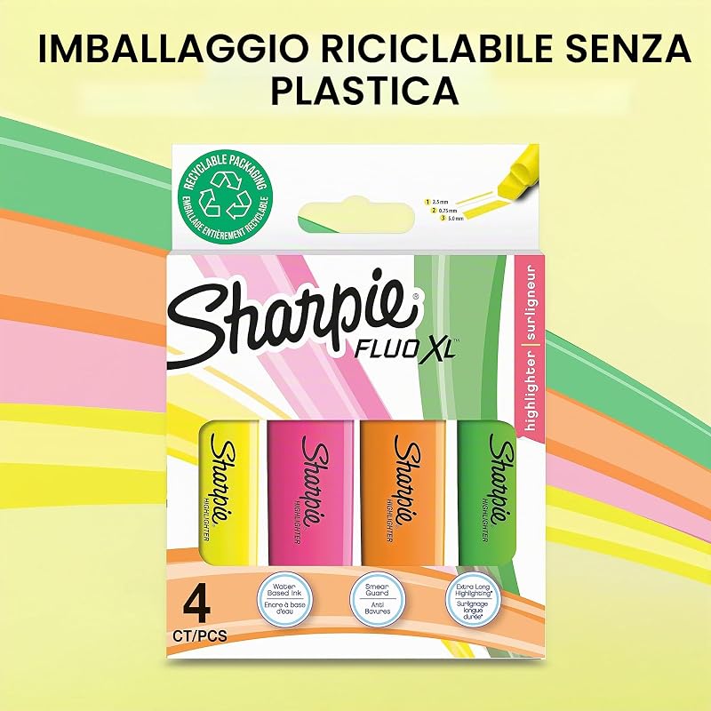 Fluo XL Evidenziatori | punta a scalpello | colori fluorescenti assortiti | set di 4 evidenziatori